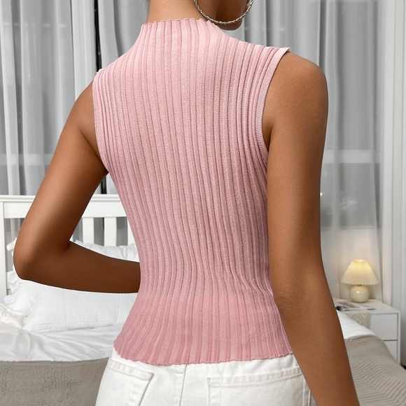 Mock Neck Ribbed Knit Tank - Picture 3 of 5